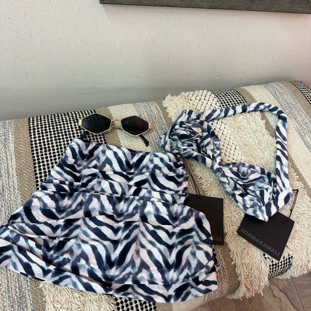 NWT Norma Kamali Chevron Zebra Bill Bikini SET